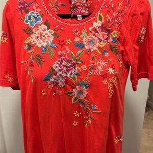 Johnny Was knit swing dress Embroidered small NWT “Hawaiian fruit”